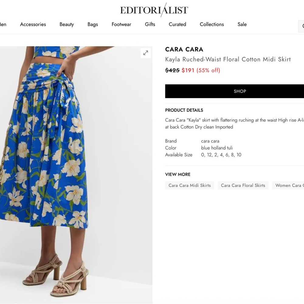 Cara Cara Kayla Rusched-Waist Floral Cotton Midi skirt size 6...
